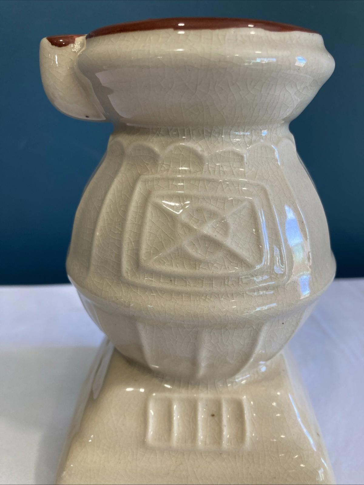 Vintage Glazed Ceramic Pot Belly Stove Vase With butterflies