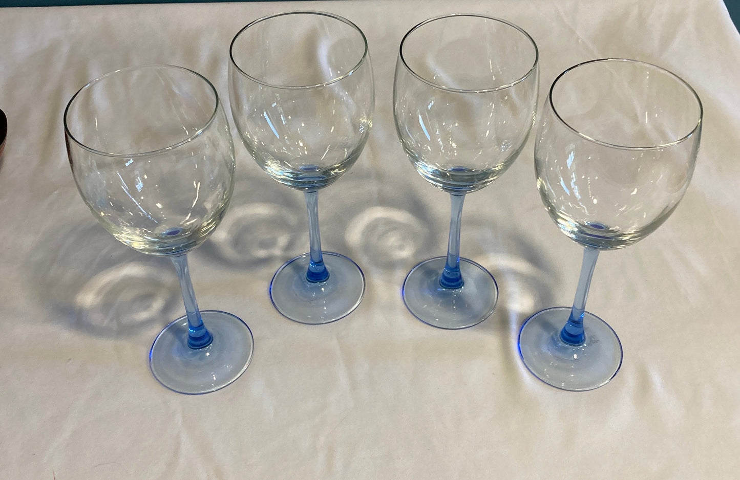 Vintage Light Blue Stem French Wine Glasses, Set of 4