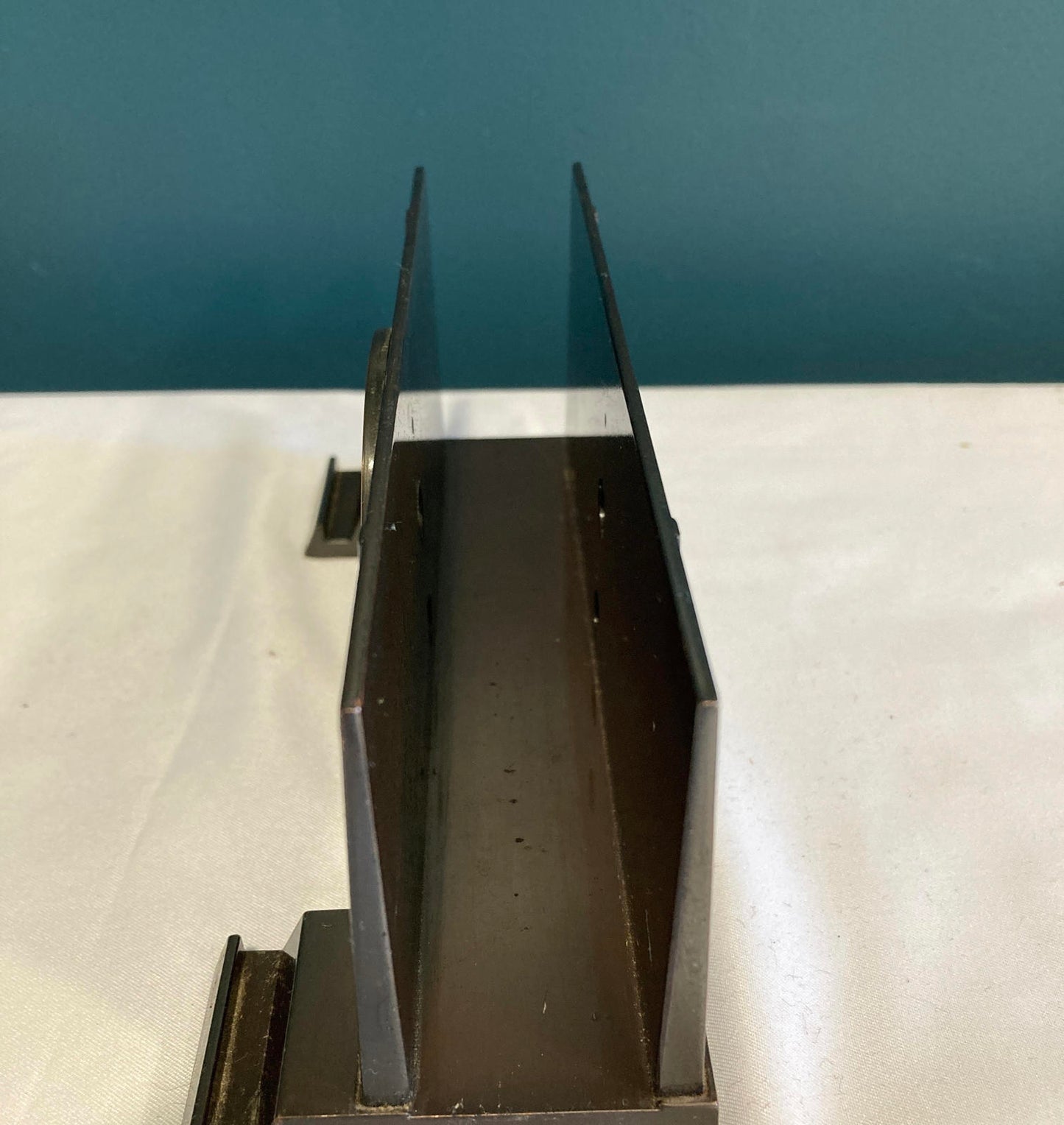 Vintage Copper & Metal Letter Holder with World Map – Leaf Motif, Velvet Base