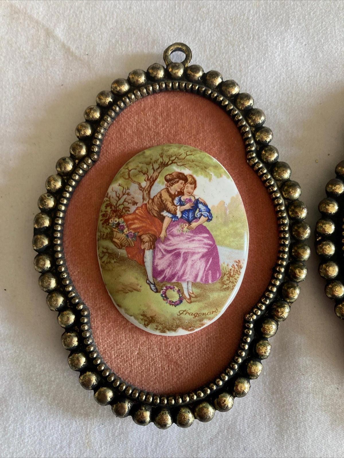 Antique Victorian Couple Cameo Porcelain Wall Art Hanging Decor set of 2