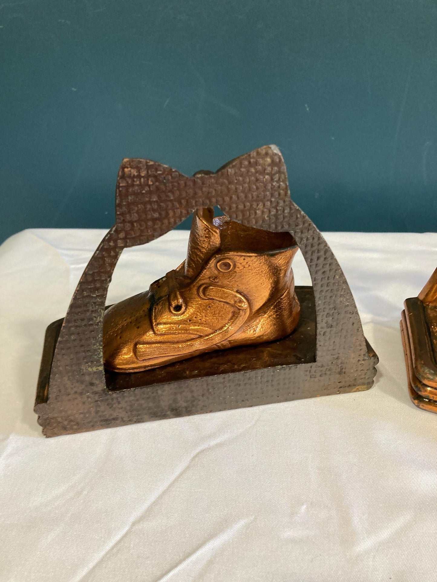 Vintage Cast Bronze Baby Shoe Bookends, Set of 2