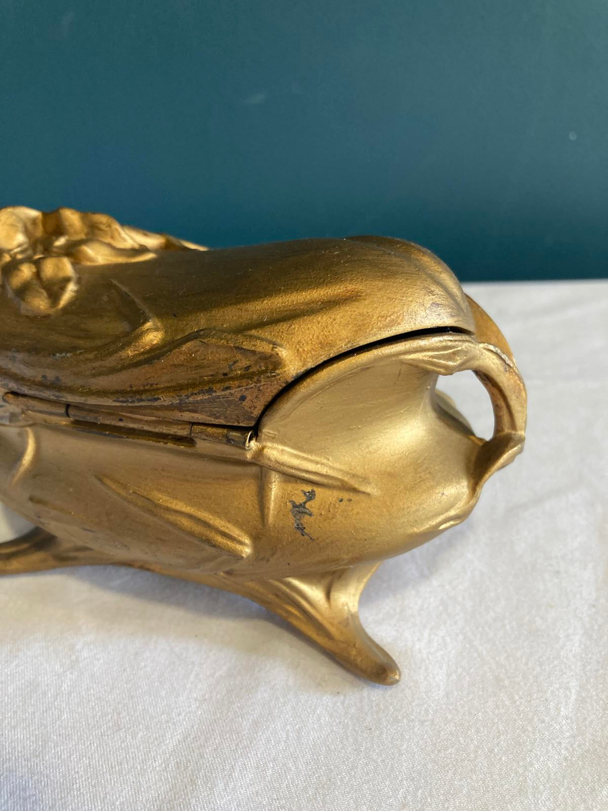 Early 20th Century Vintage Rogers Metal Lidded Gold Trinket Box