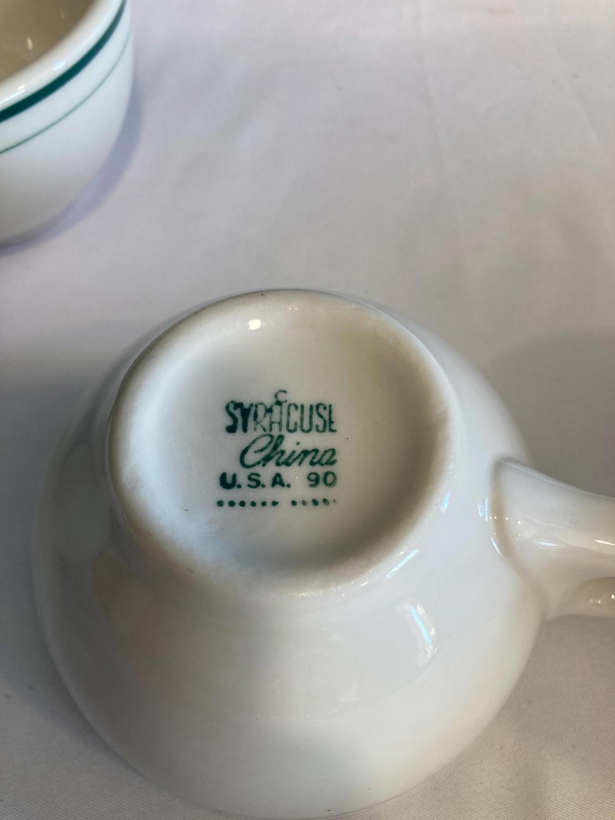 Vintage Syracuse China Green Stripe Restaurant set of 4 Mugs Ceramic Diner Cups