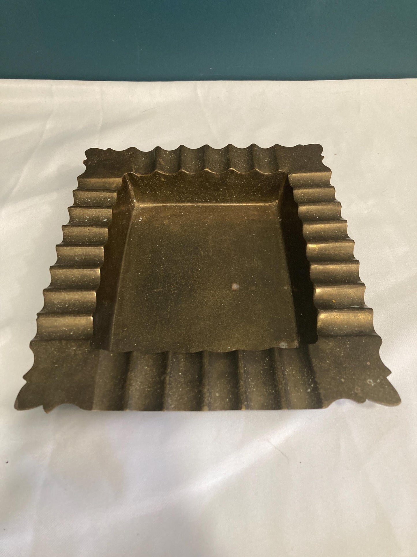 Vintage Solid Heavy Brass Cigar Ashtray Console Tray