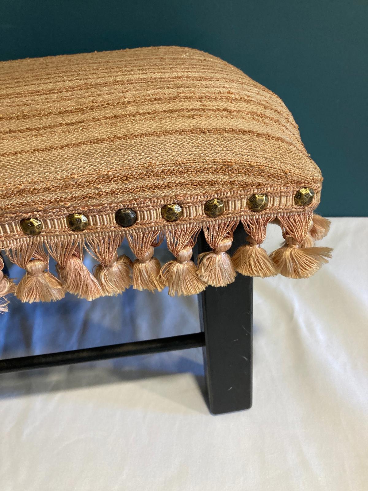 Vintage Pink Brocade Footstool with Fringe