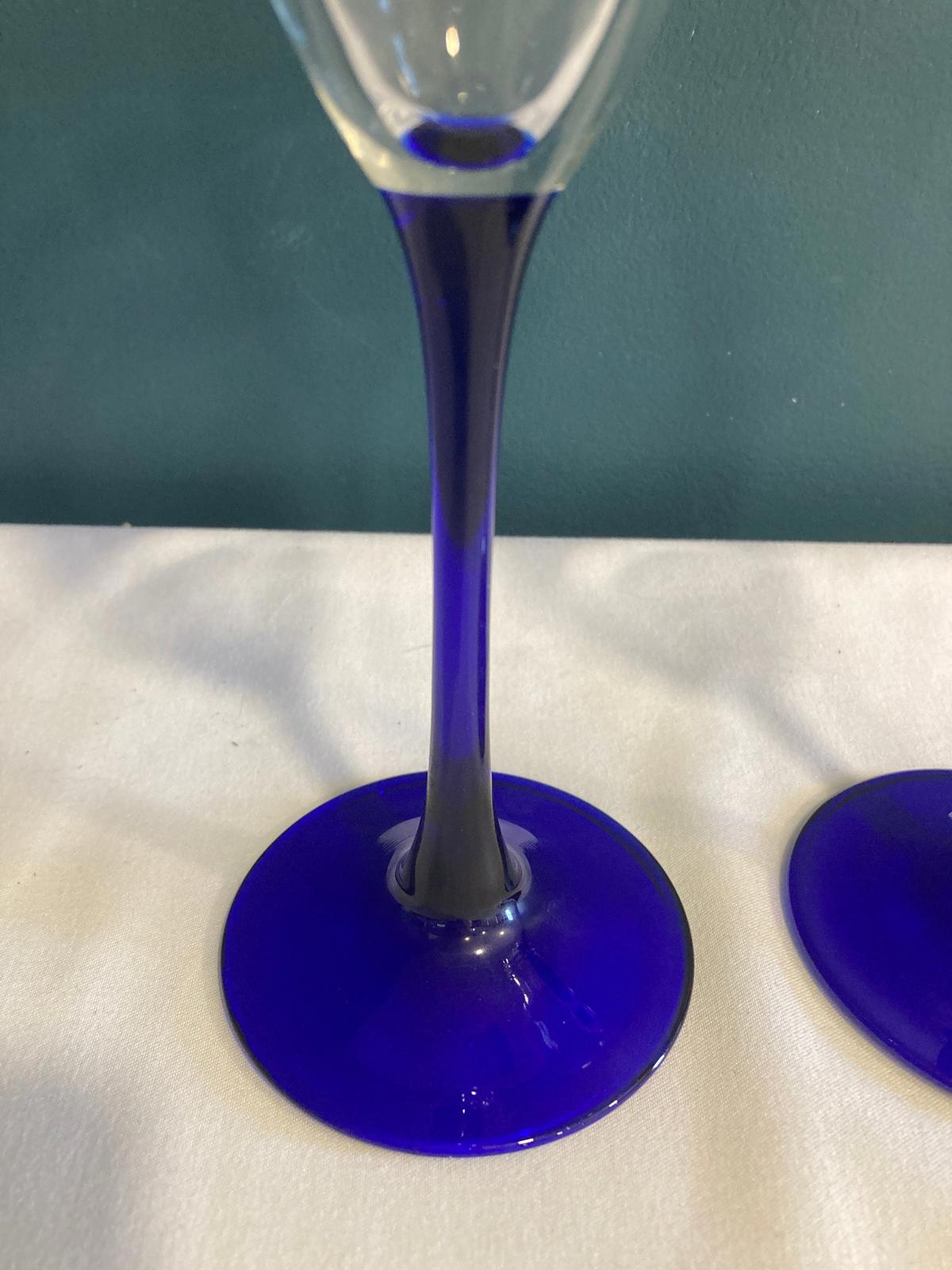 Vintage Cobalt Blue Champagne Glasses, Set of 2