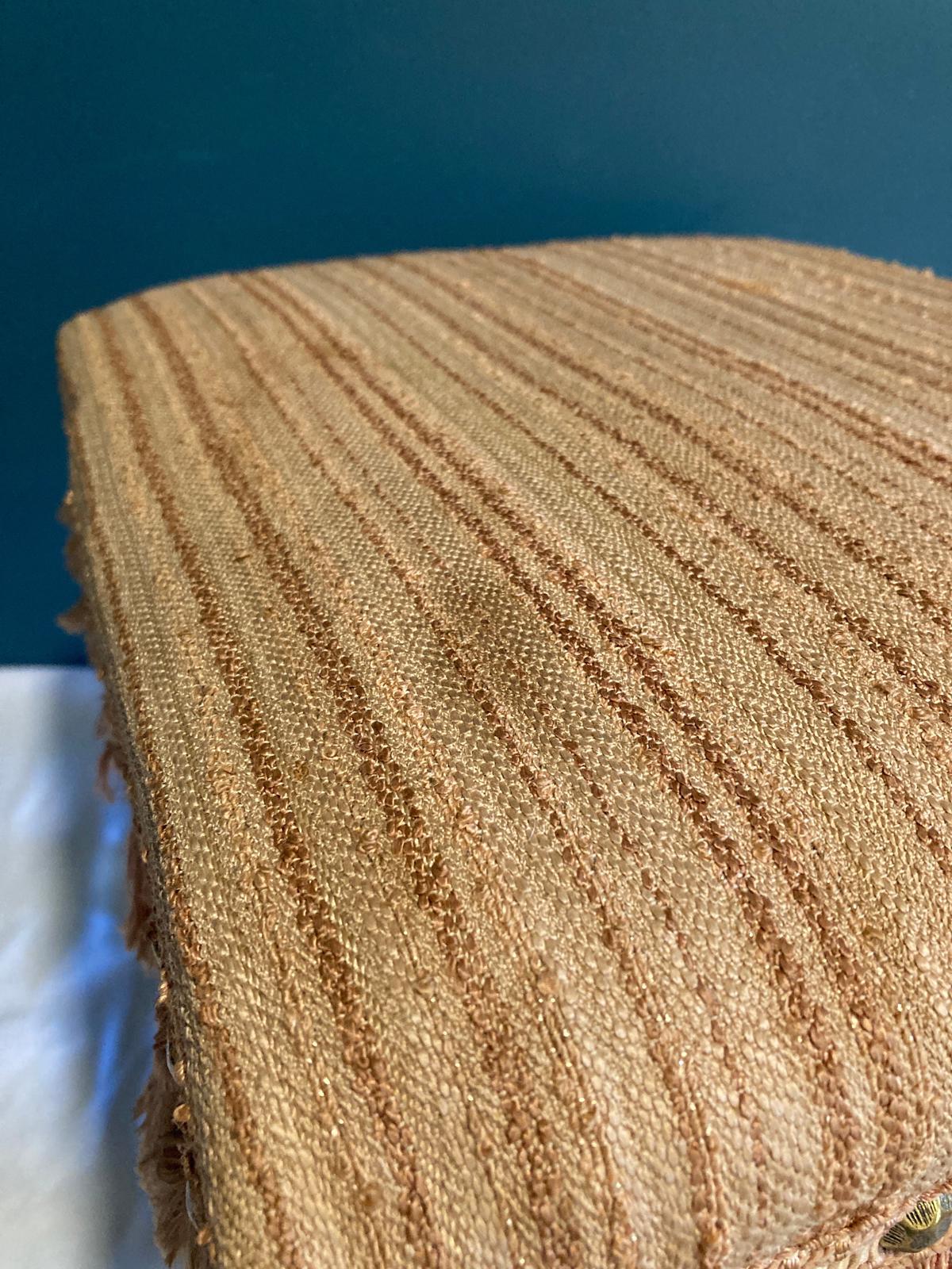 Vintage Pink Brocade Footstool with Fringe