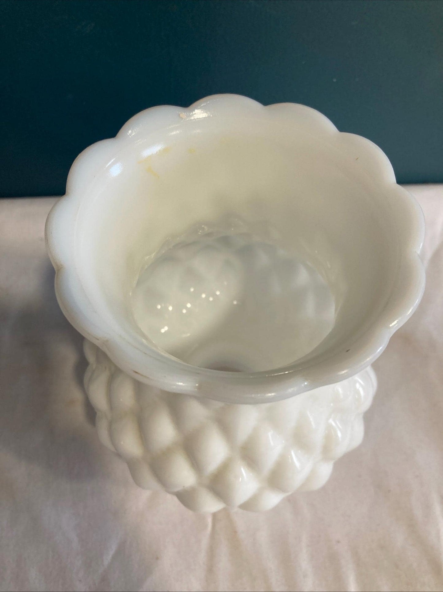 Vintage Milk Glass Diamond Quilted Hurricane Lamp Shade 5 3/8" tall with 1 1/2" fitter