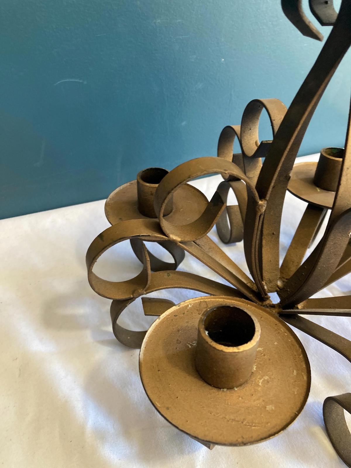 Vintage Gold painted Cast Iron Scrolled 5 point Candleholder