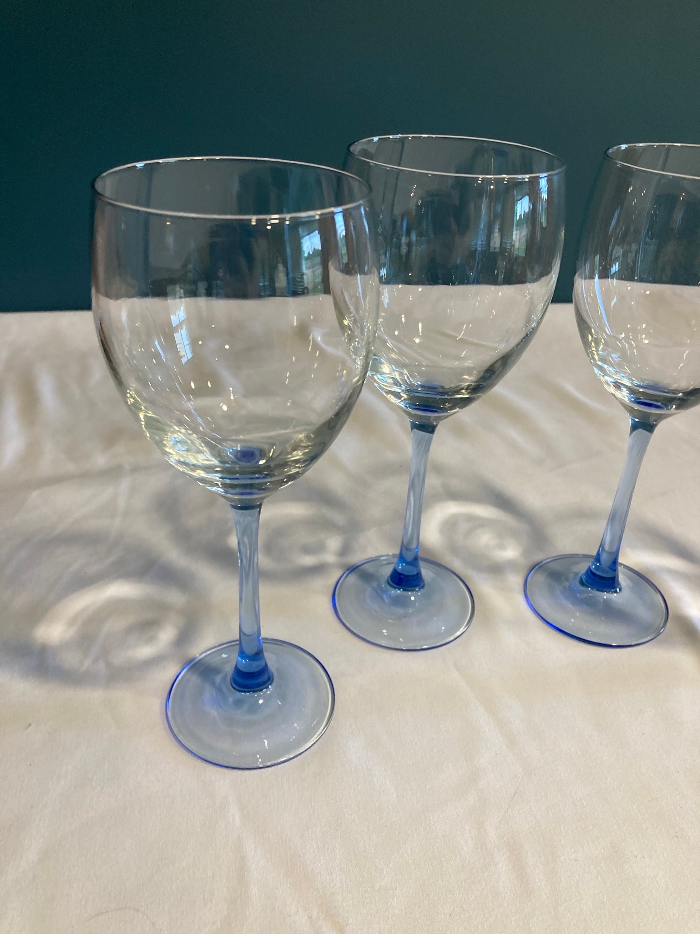 Vintage Light Blue Stem French Wine Glasses, Set of 4