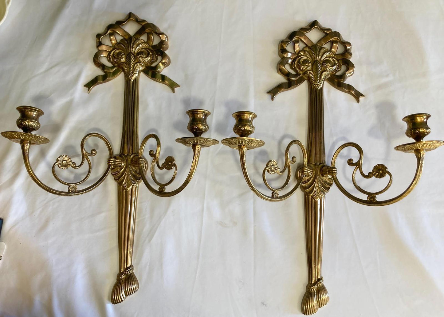 Midcentury Solid Brass Wall Candle Sconces