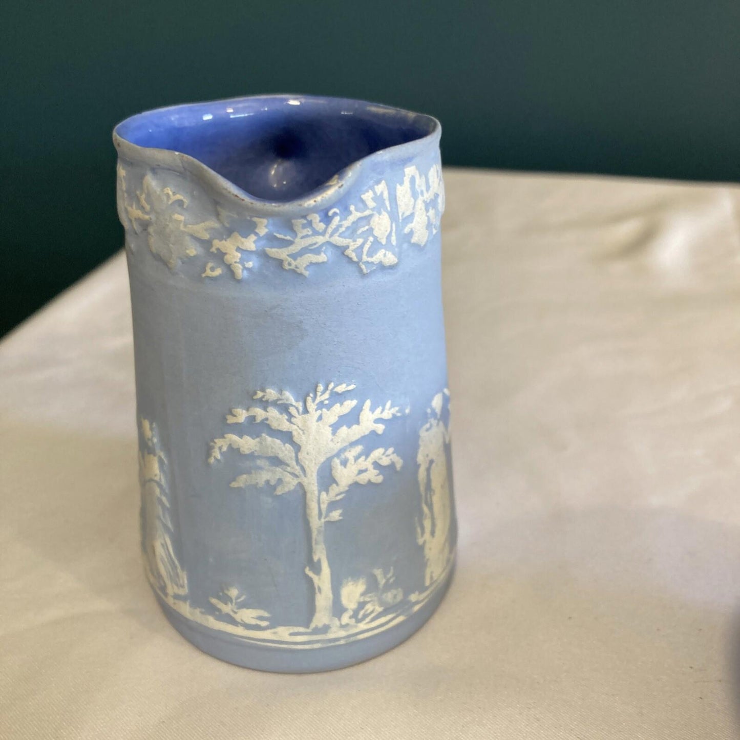 Vintage Blue Jasperware Creamer & Bowl Set –Classic Greek Relief Made in England