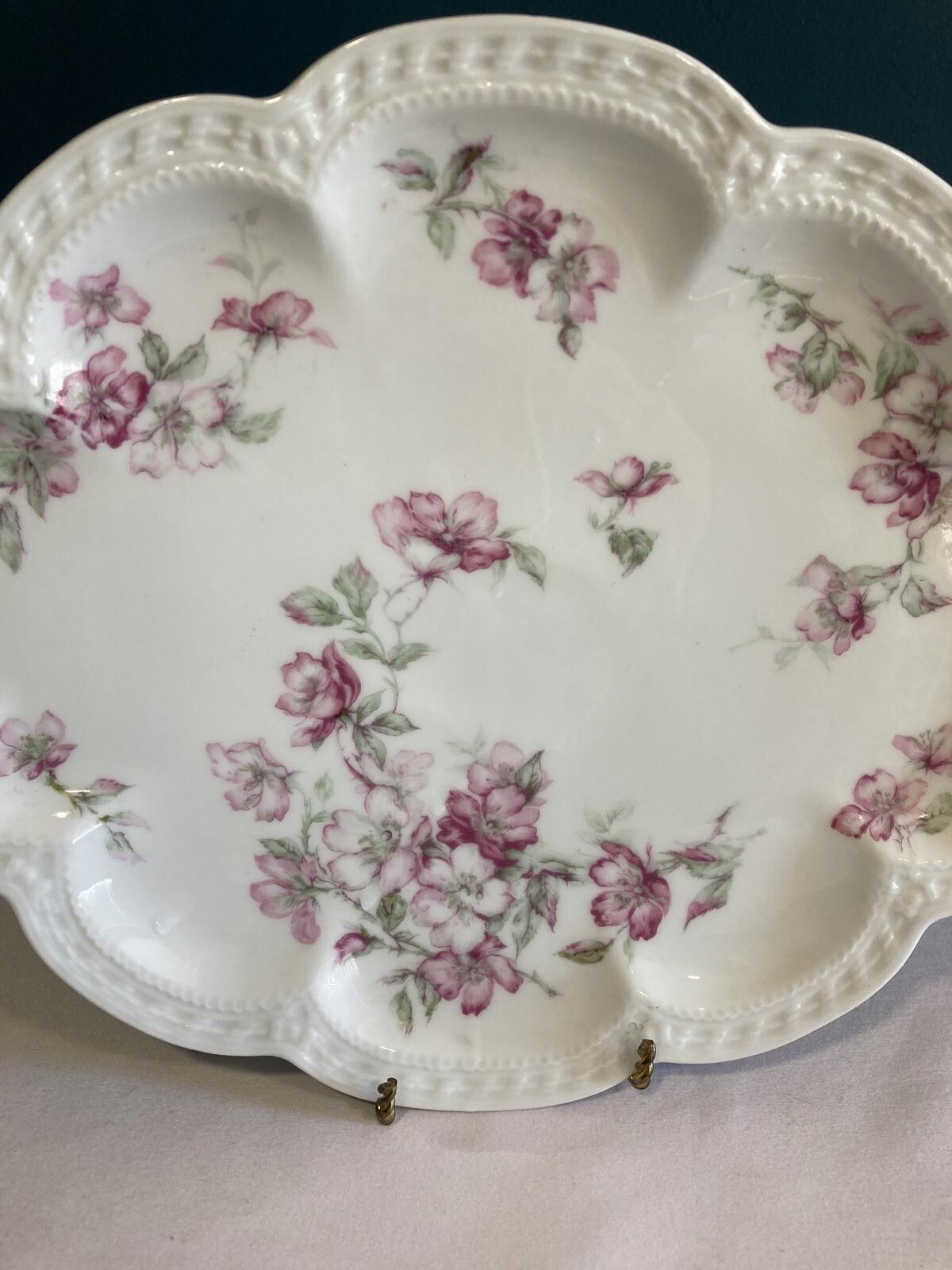 Haviland & Co Limoges France Oval Platter – Pink Floral Gilt 10.5”
