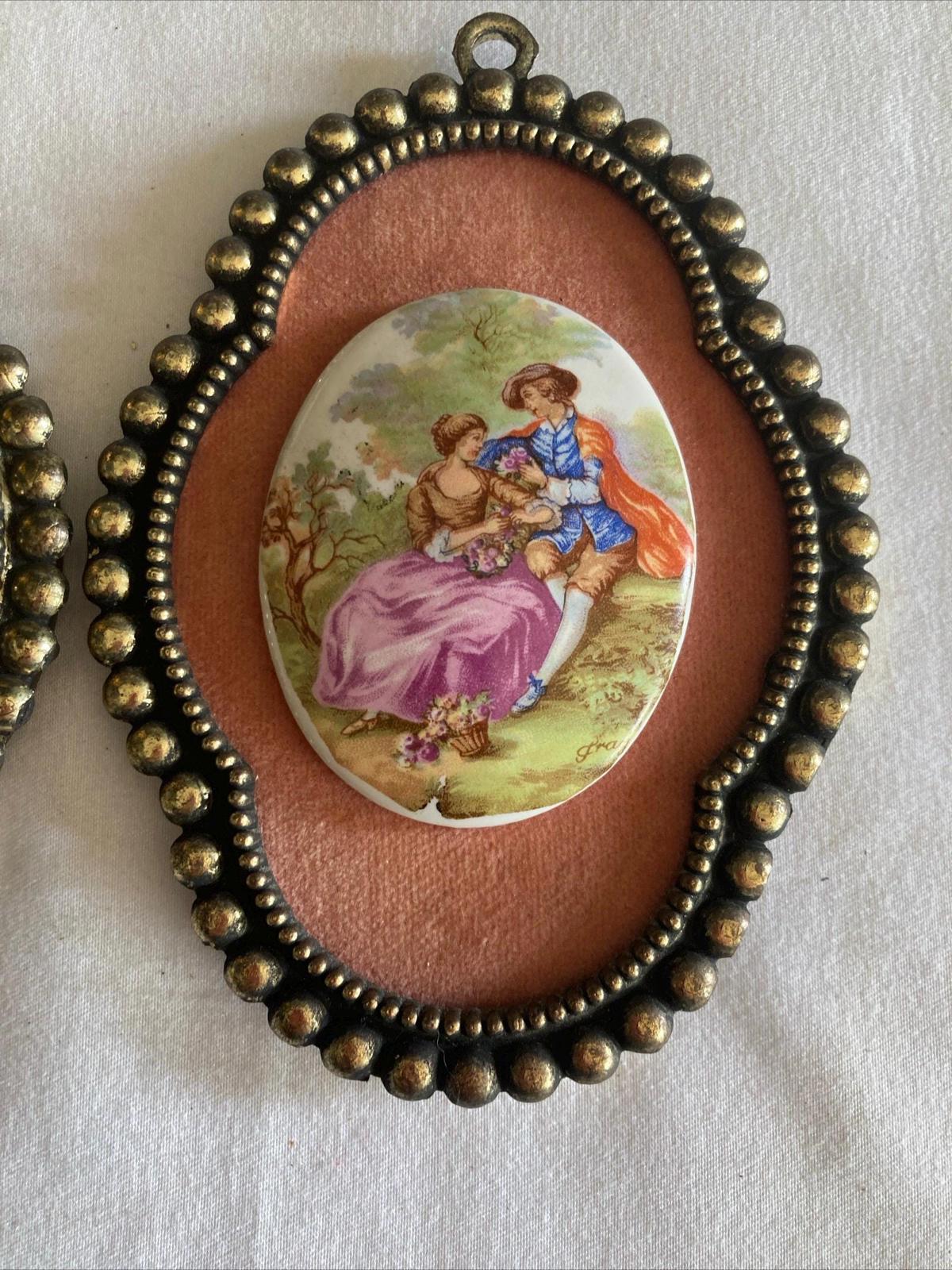 Antique Victorian Couple Cameo Porcelain Wall Art Hanging Decor set of 2
