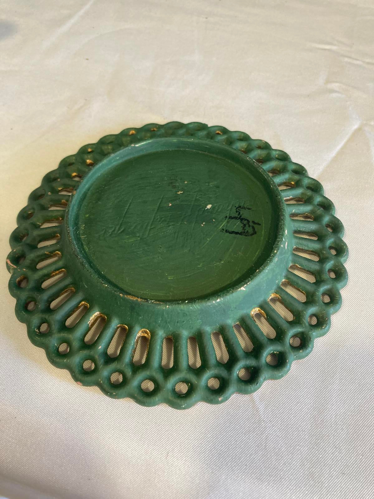 Vintage Gold Ceramic Candleholder with Pierced Edges