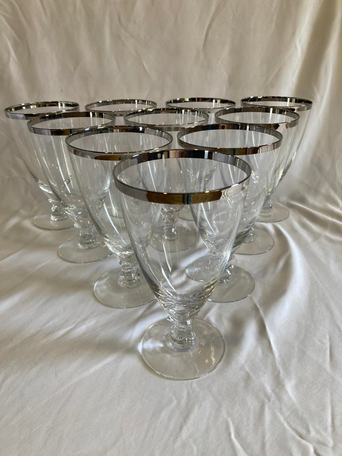 Vintage Fostoria “Wedding Ring” Platinum Rim Glasses – Set of 10