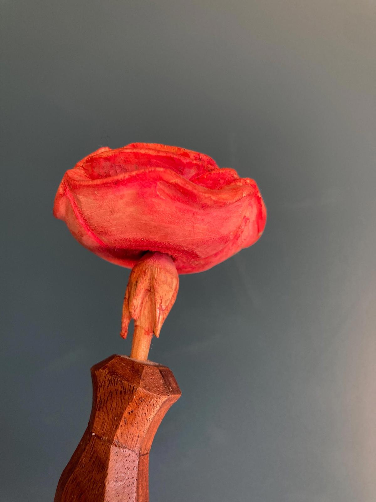 Hand Carved Pink Wood Rose