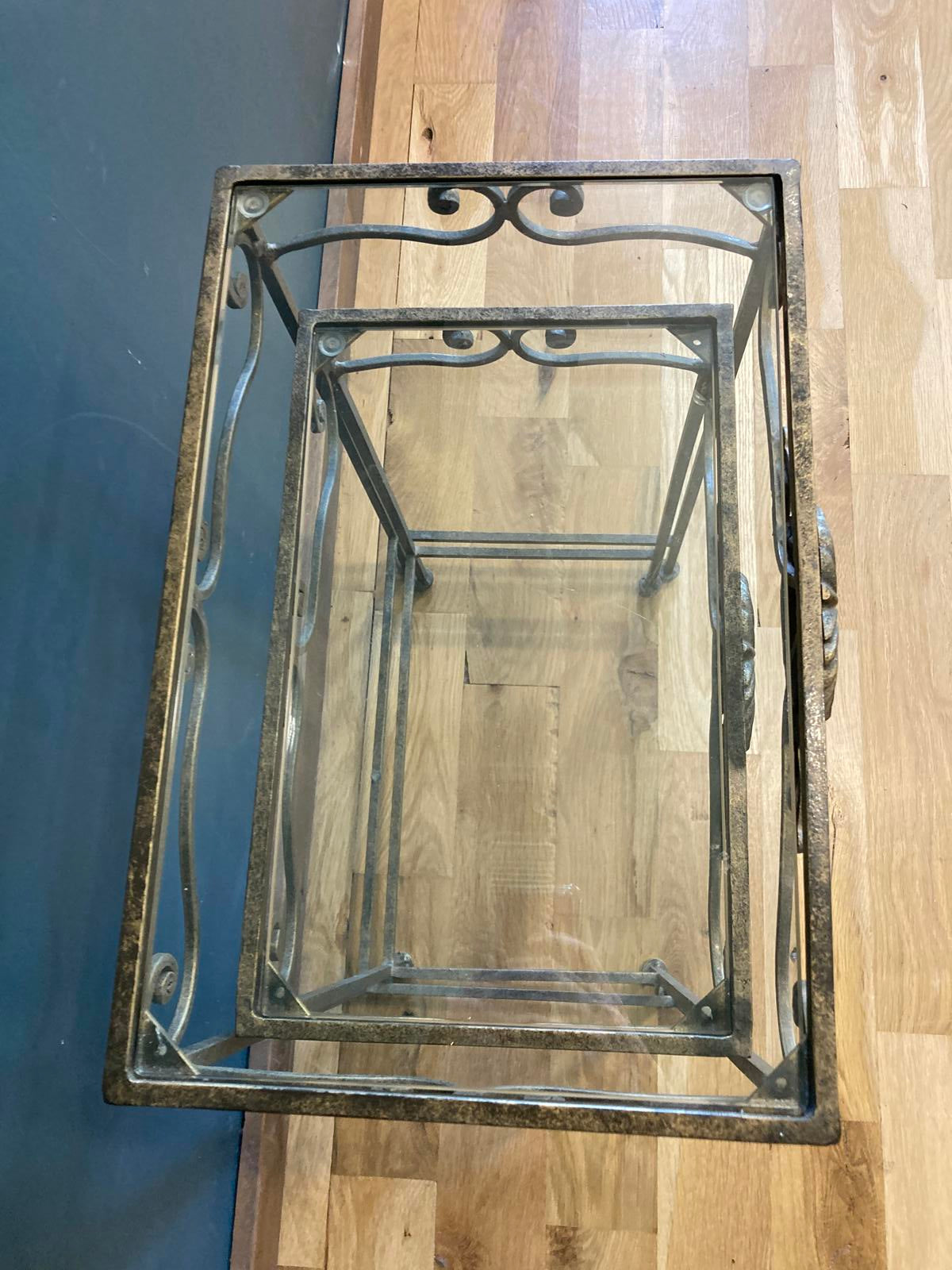 Vintage Wrought Iron Nesting Tables with Glass Tops – Hollywood Regency,Set of 2