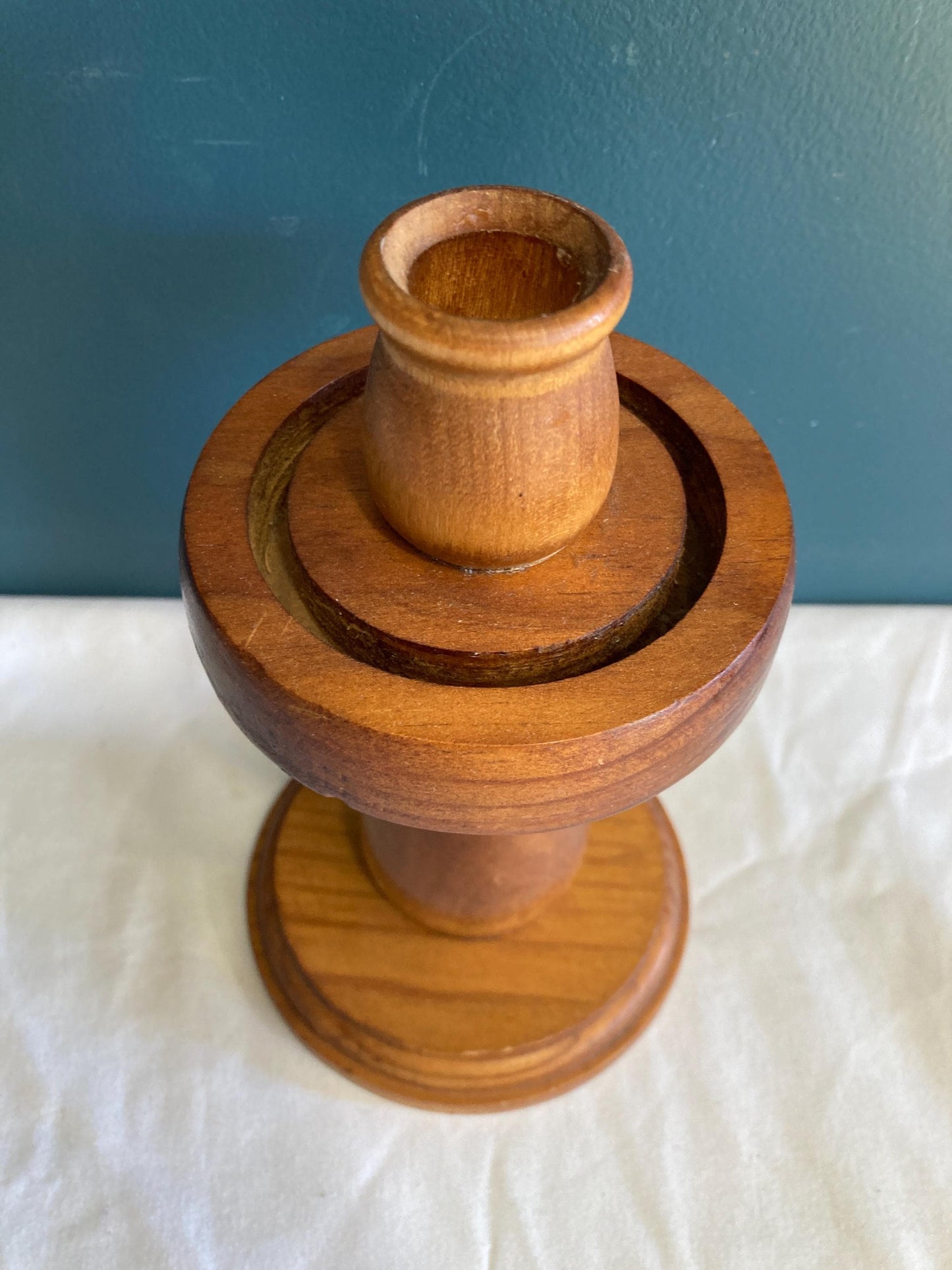 Vintage Solid Wood Pedestal Candle Holder Stand