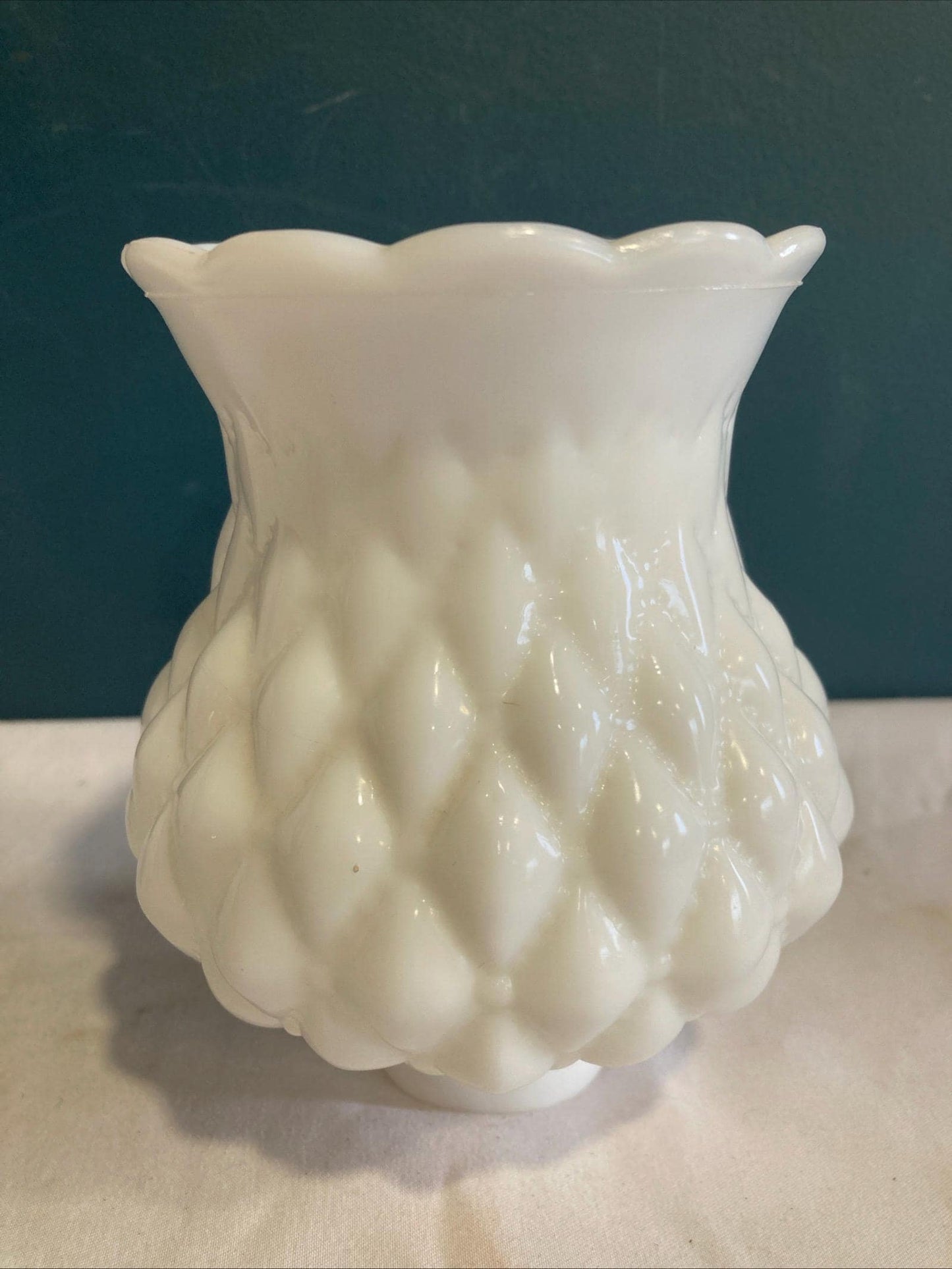 Vintage Milk Glass Diamond Quilted Hurricane Lamp Shade 5 3/8" tall with 1 1/2" fitter