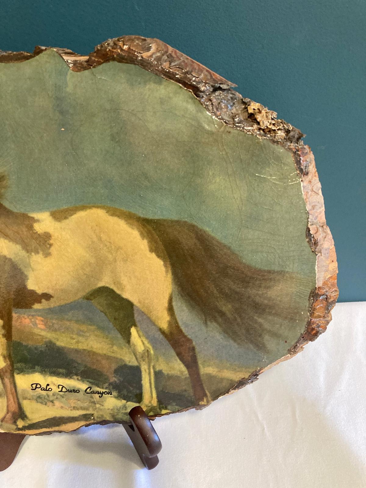 Vintage Horse Art on Live Edge Wood