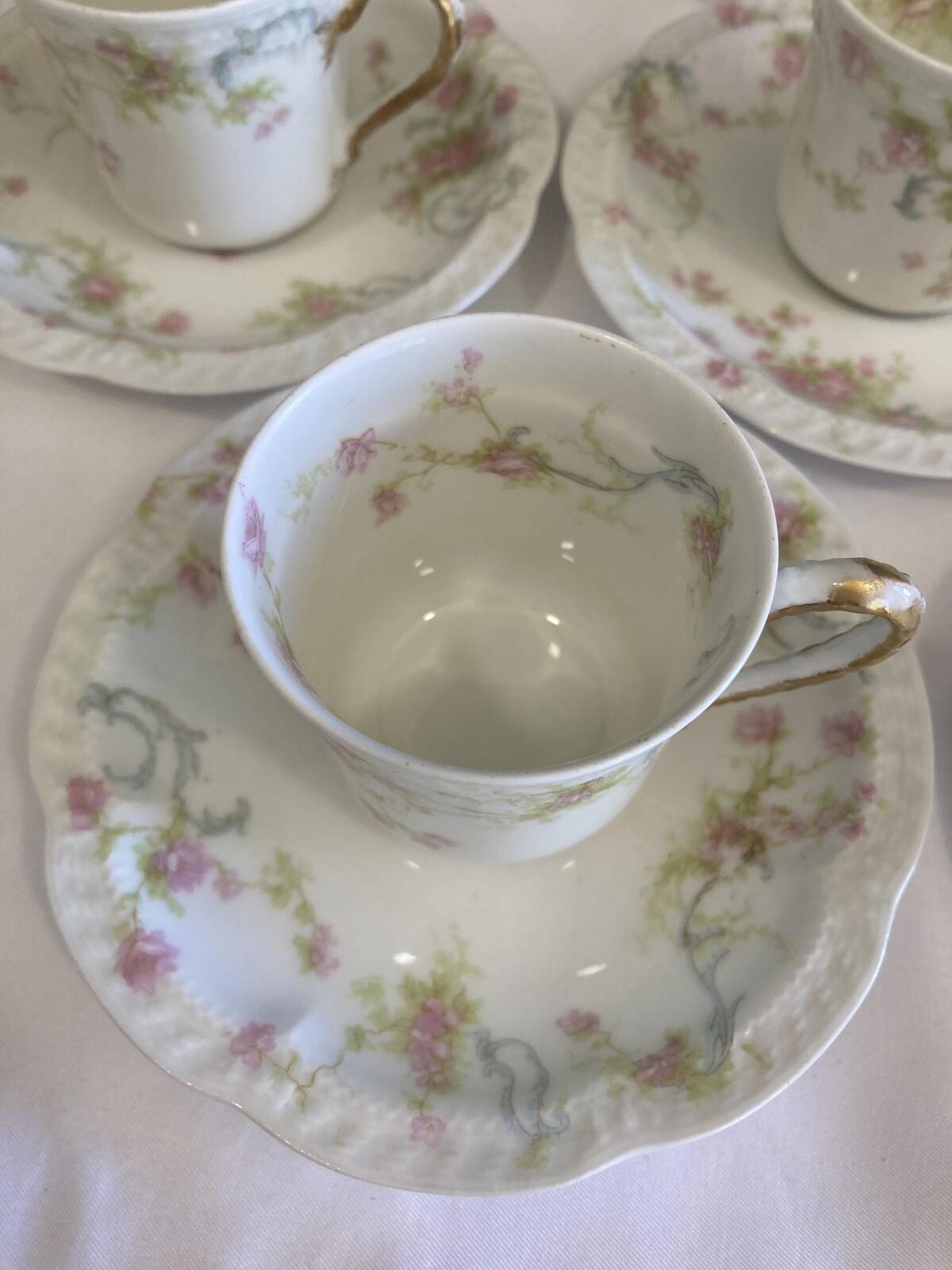 Set of 8 Vintage Haviland & Co Limoges France The Princess Tea Cups & Saucers