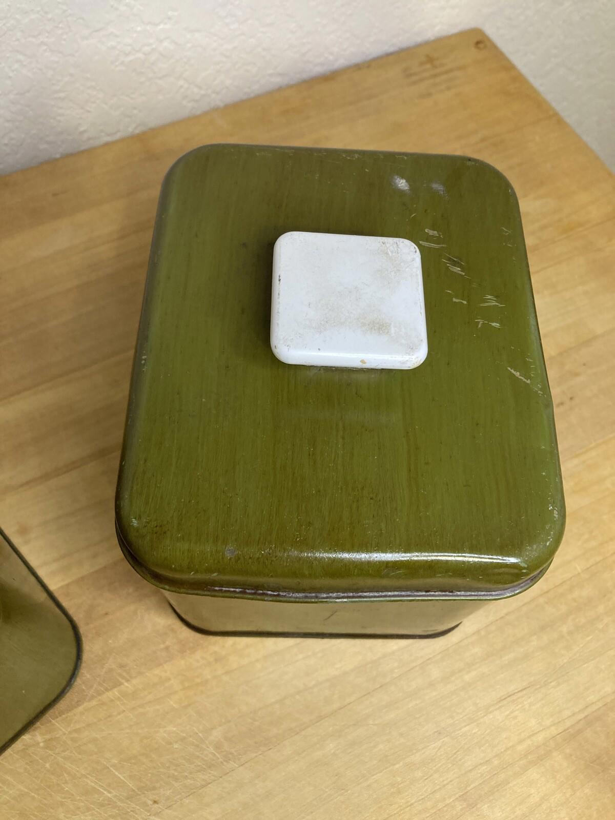 Vintage Mid-Century Olive Green Maid of Honor Tins Canister Retro Storage