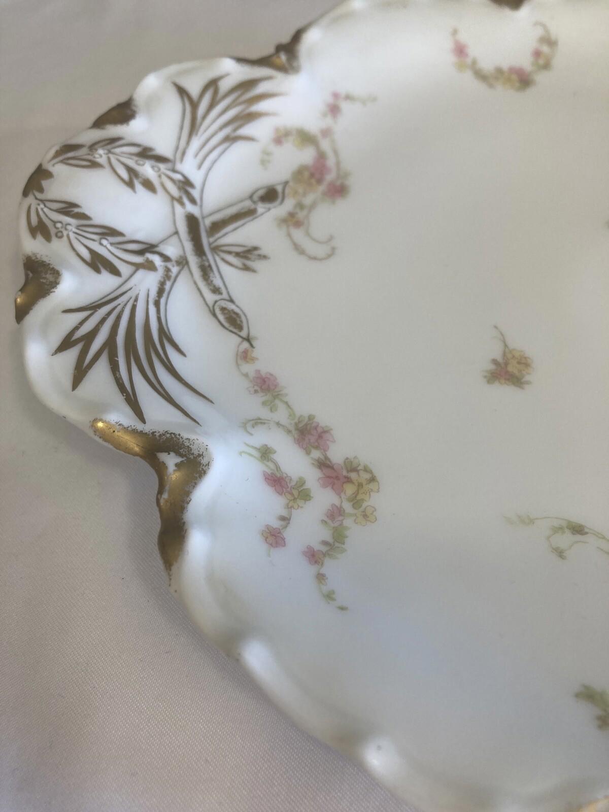 Oval Haviland & Co Limoges France Platter With Pink Roses and Gold Trim 10.25”