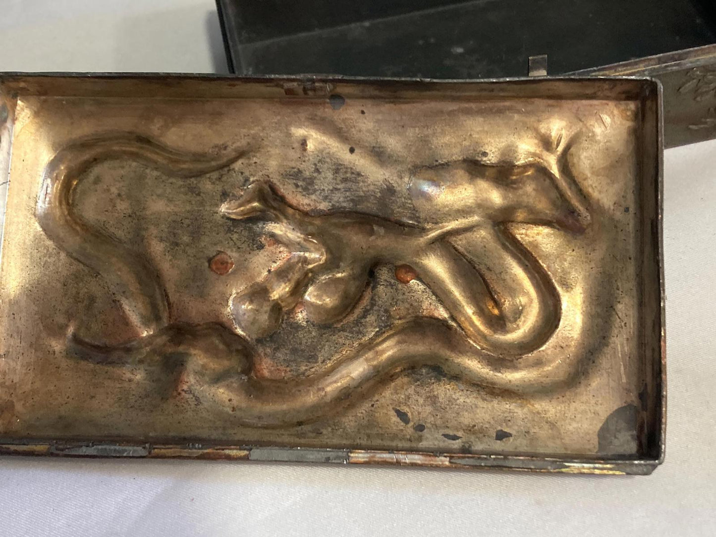 Antique Japanese Copper Box with Ornate Dragon Lid