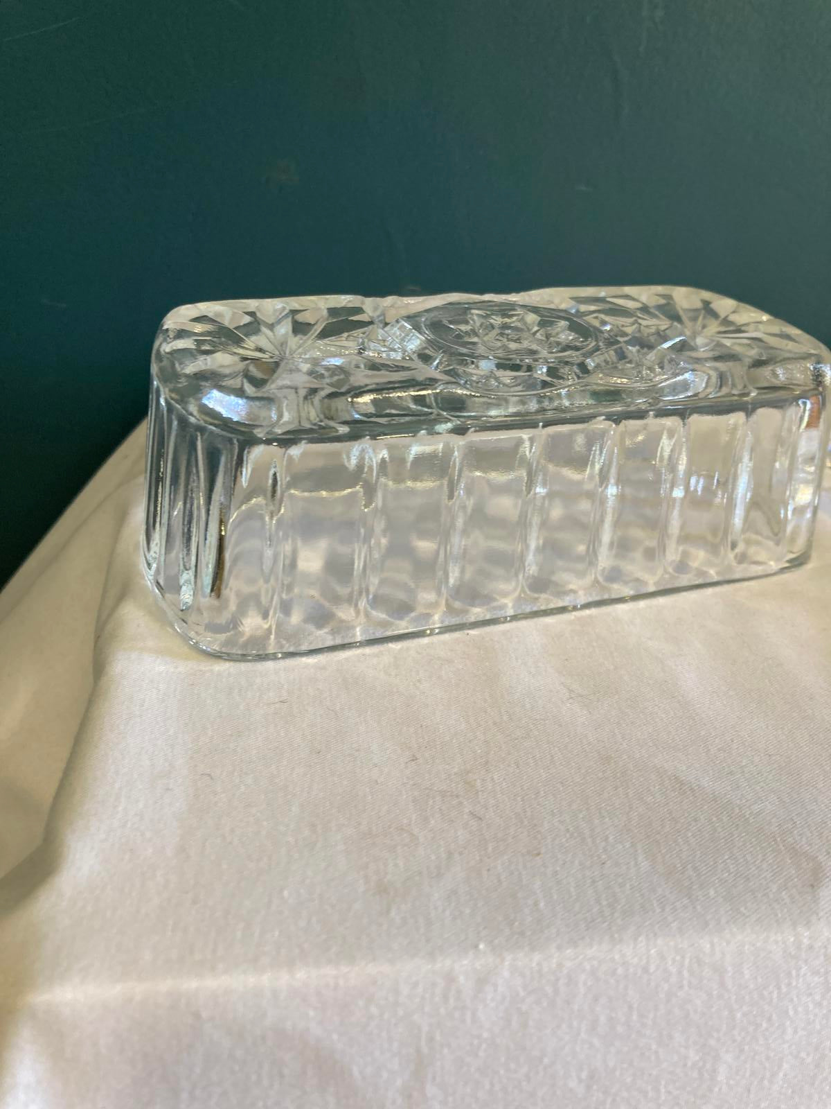Vintage Pressed Glass Butter Dish with Starburst Design