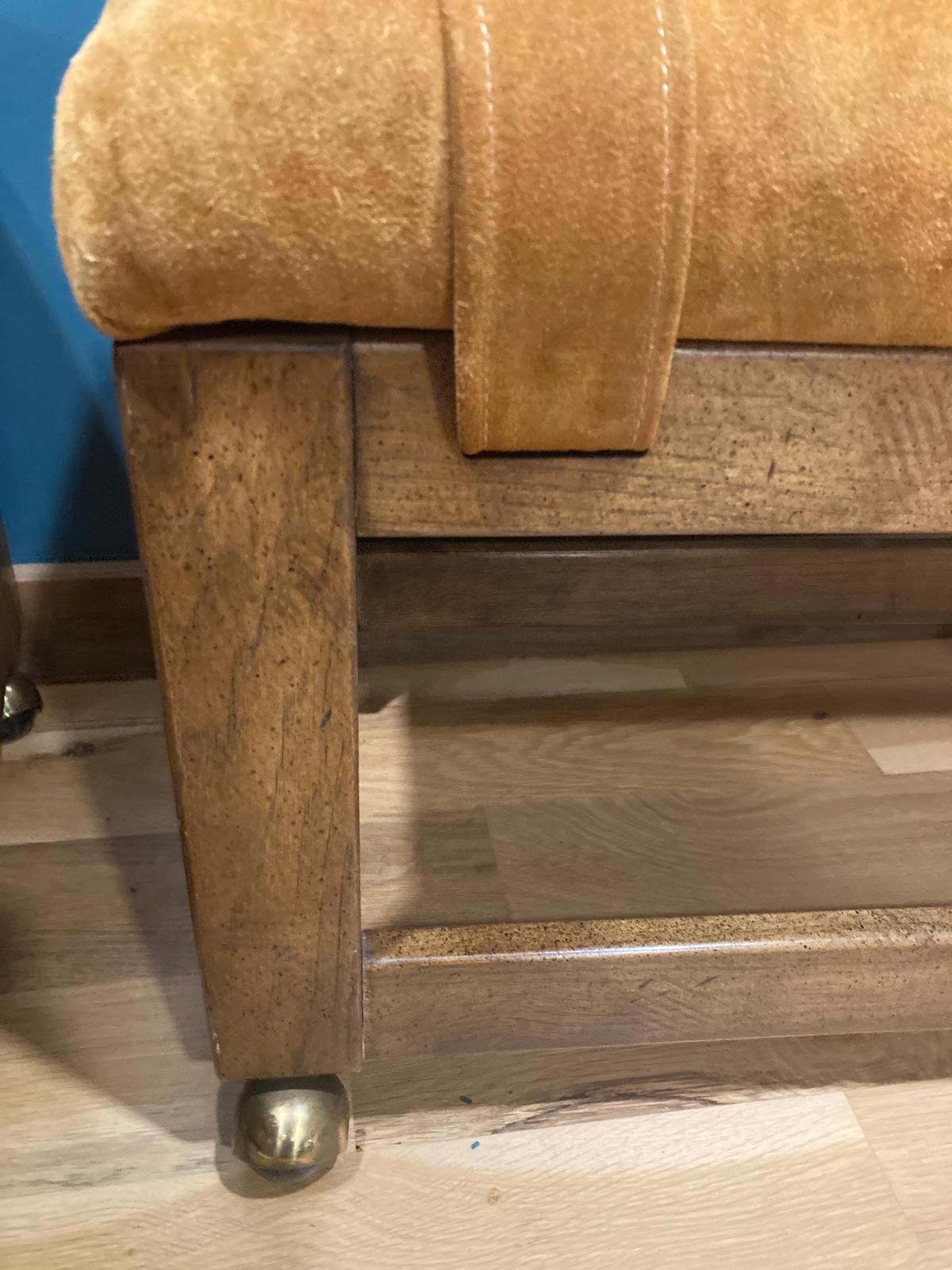 1970's Drexel Heritage Suede Golden Tan Ottomans or Footstools, Set of 2