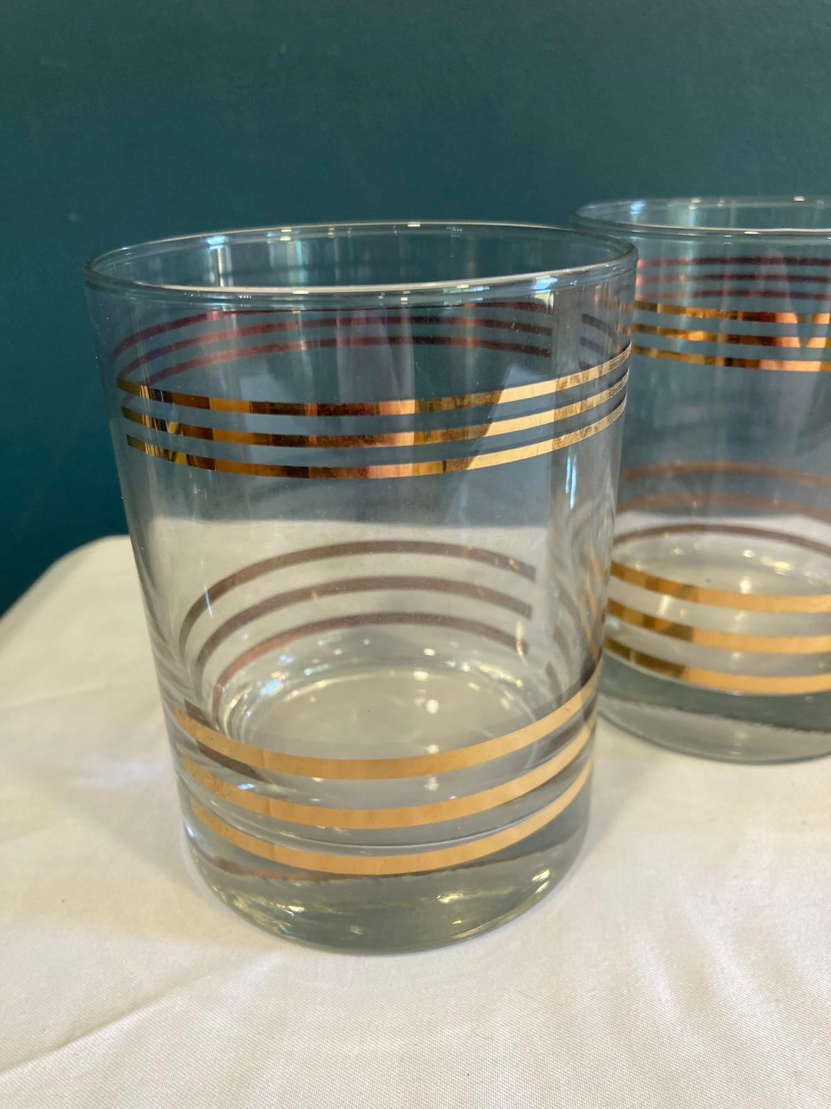 Vintage Gold Striped Lowball Glasses – Set of 4