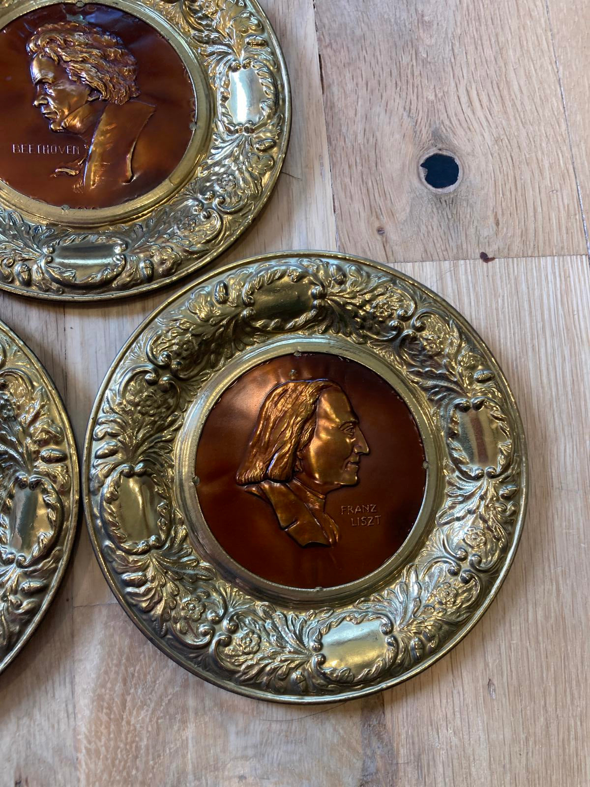 Set of 10 Brass & Copper Composer Plates Made in England - Vintage Finds