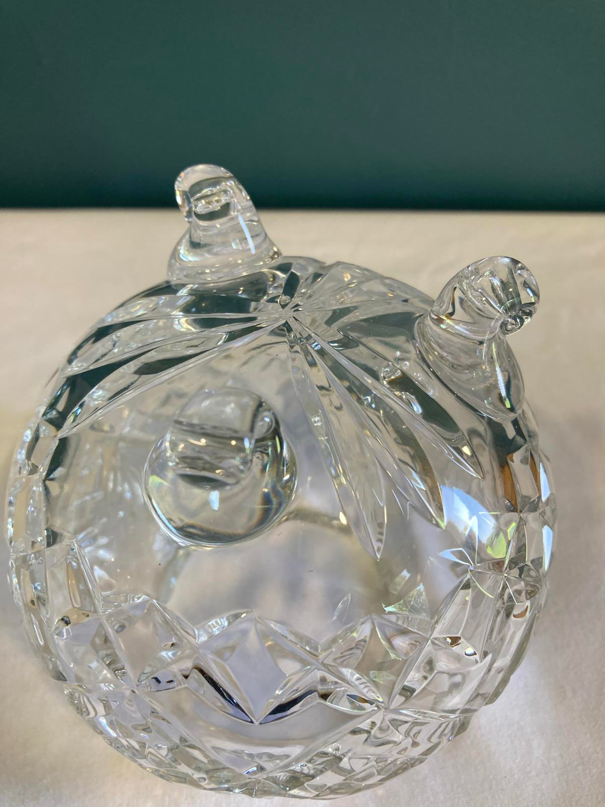 Vintage Cut Glass Footed Bowl – Starburst & Diamond Pattern