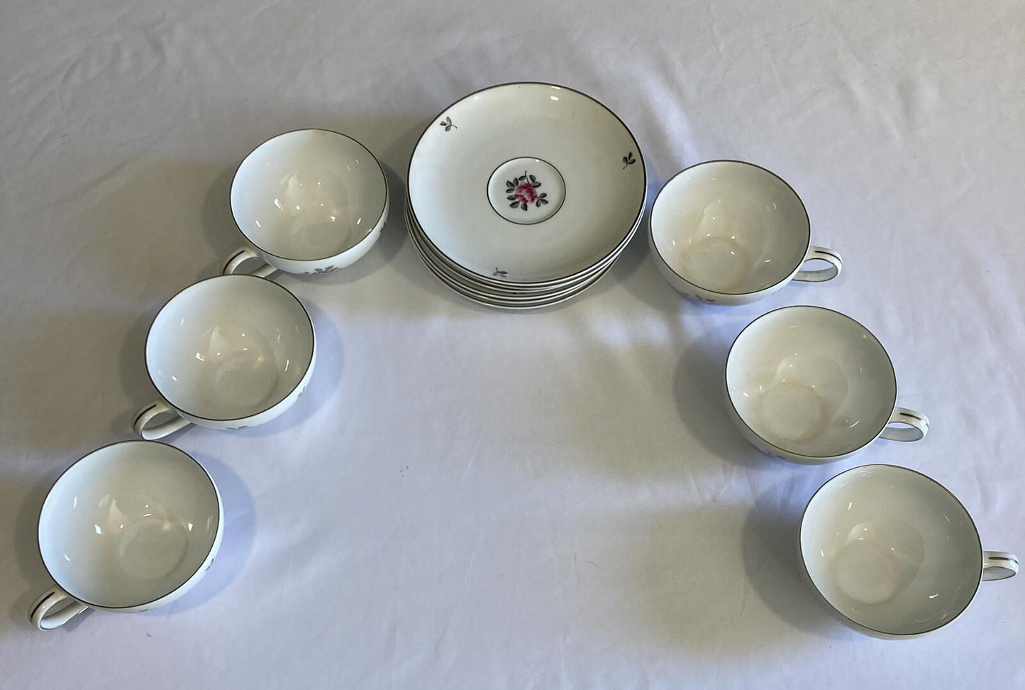 6 Vintage Fukagawa Arita 920 Pink Flower Cup & Saucer Set Hand-Painted Japan