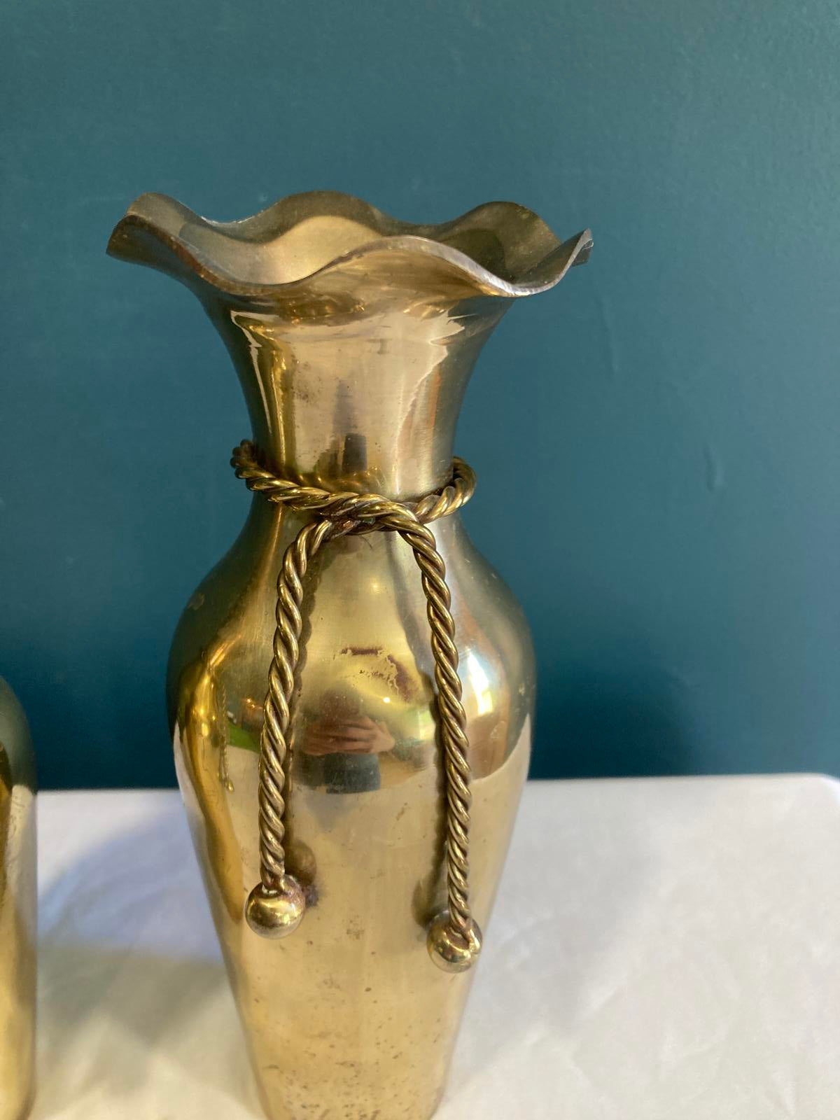 Vintage Brass Vases With Rope Detail – Set of 2