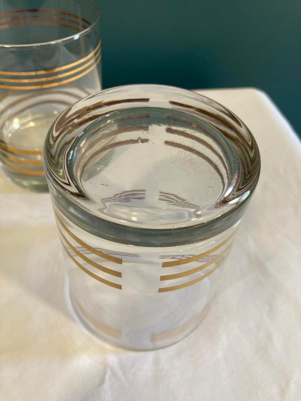 Vintage Gold Striped Lowball Glasses – Set of 4
