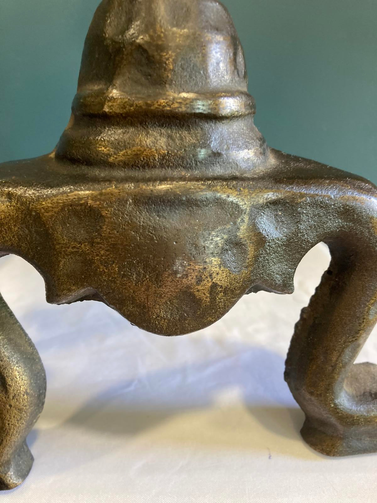 Pair of Vintage Brass and Cast Iron Andirons
