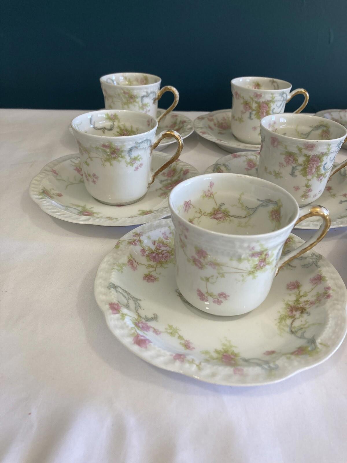 Set of 8 Vintage Haviland & Co Limoges France The Princess Tea Cups & Saucers