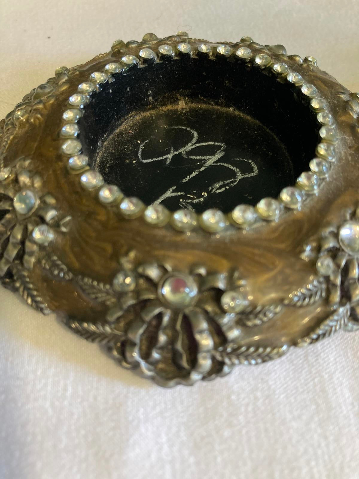Vintage Rhinestone Encrusted Metal Candle Holders – Ornate Victorian-Style Pair