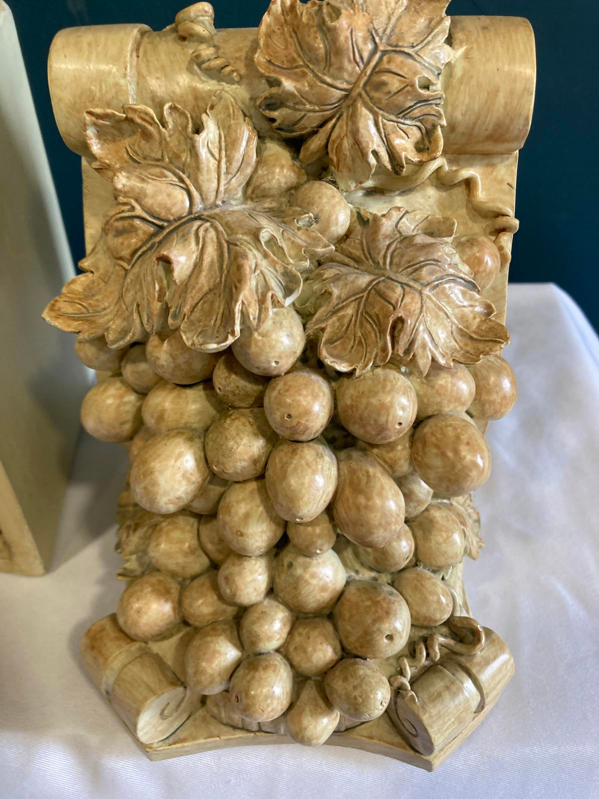 Vintage Grape Cluster Bookends – Rustic Tuscan Style Pair
