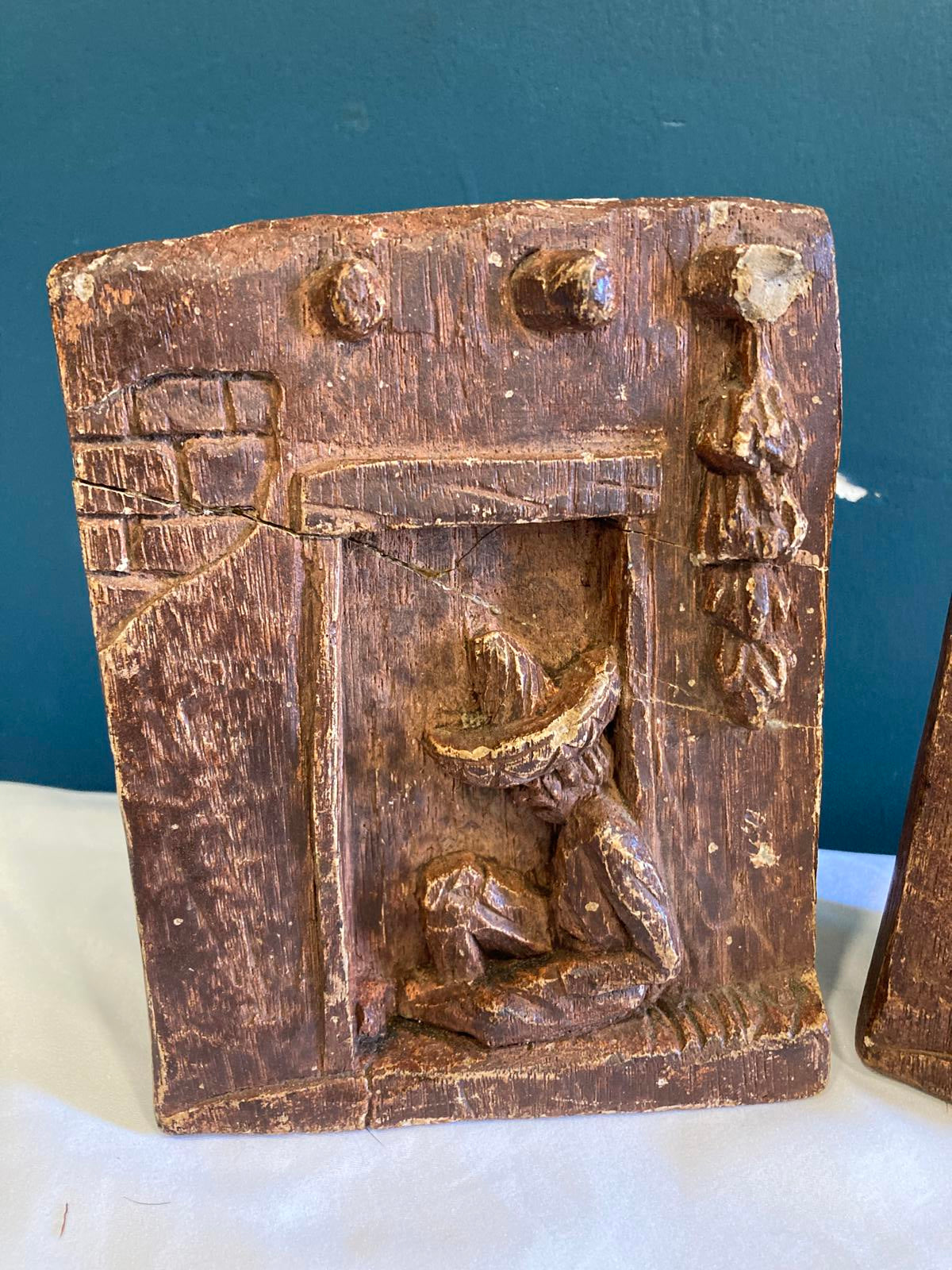 Vintage Ceramic Bookends with Seated Hispanic Man – Rustic Brown Folk Art Pair