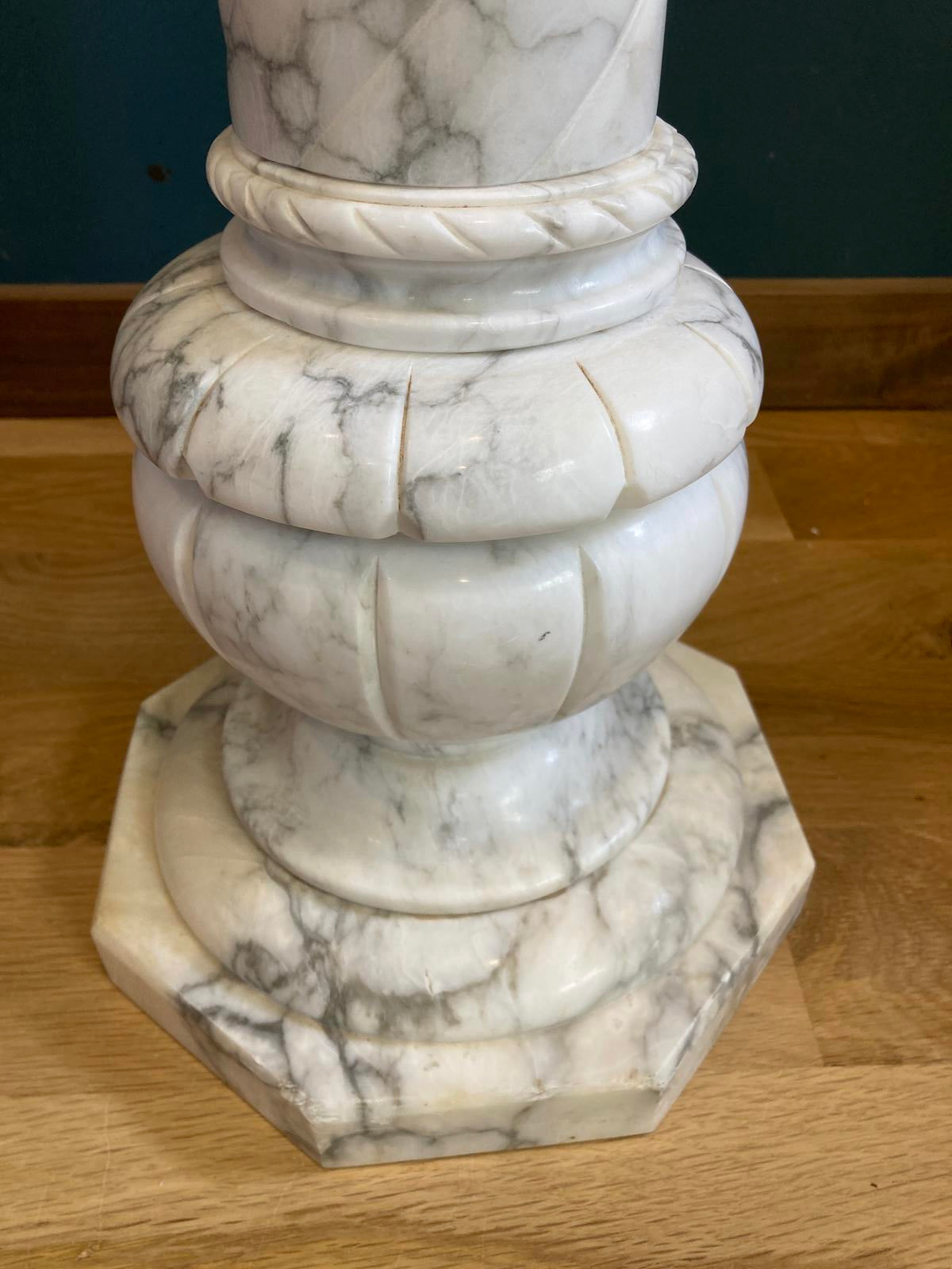 White Italian Marble Pedestal Stand with Twisted Column
