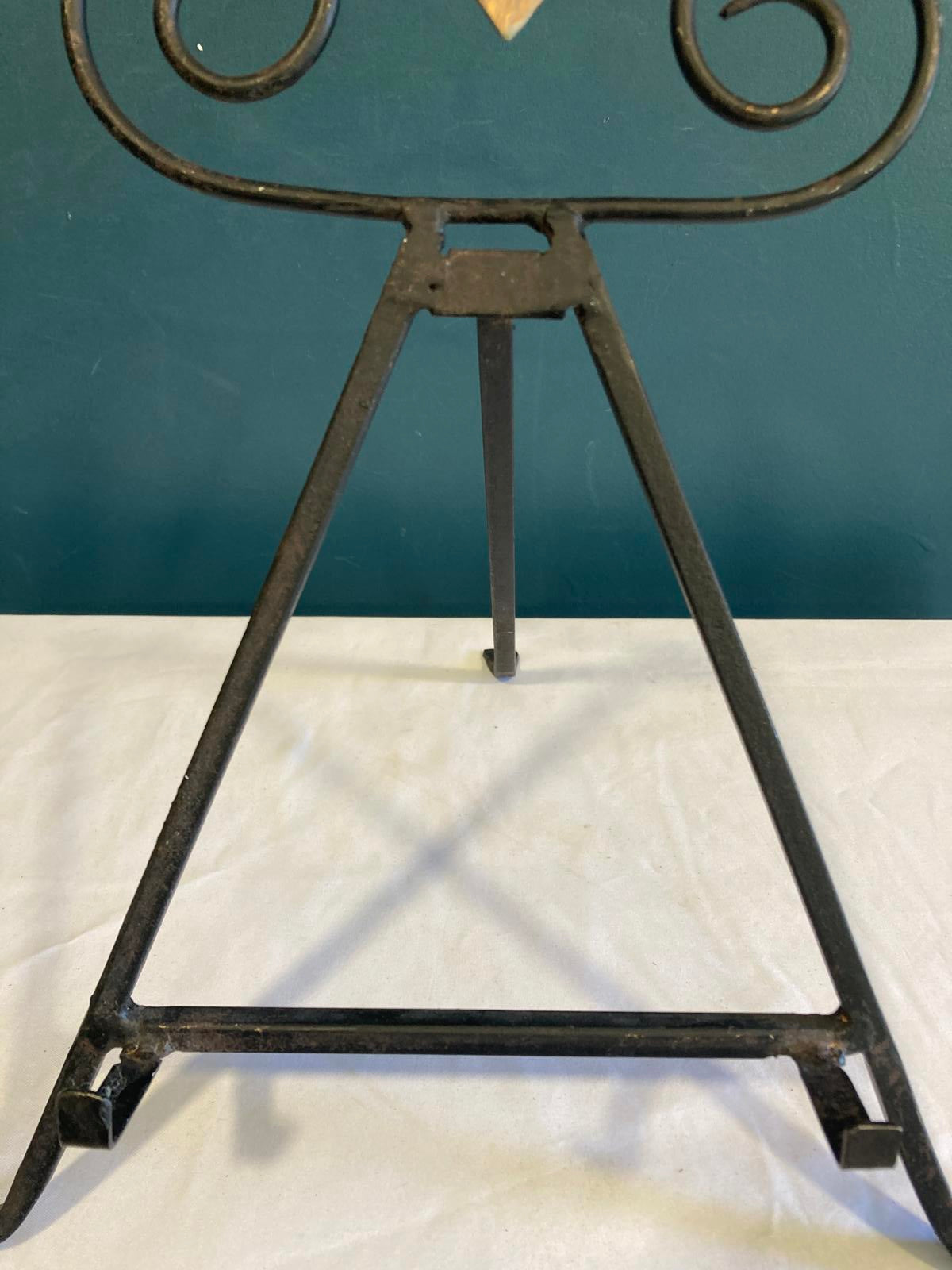 Vintage Wrought Iron Easel Stand with Gold Accent – Rustic Display