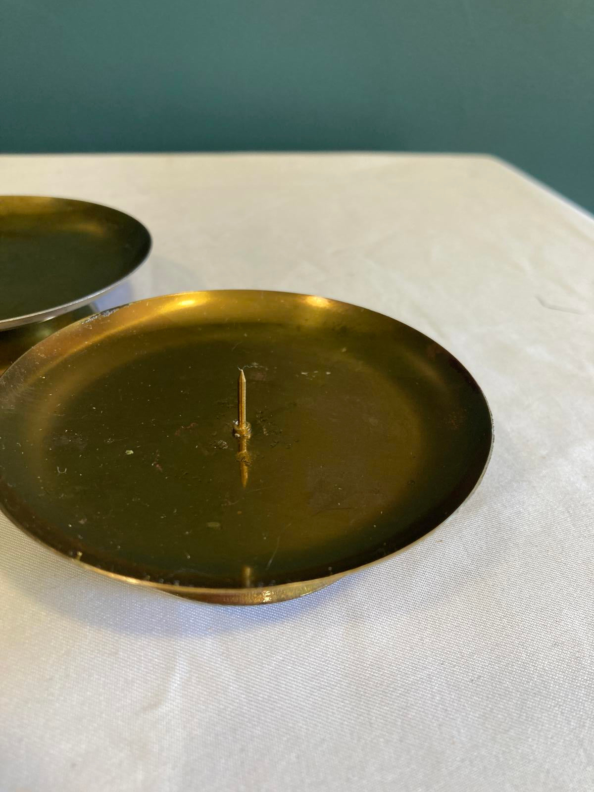 Set of 4 Vintage Brass Low Footed Plate Candle Holders Made in West Germany