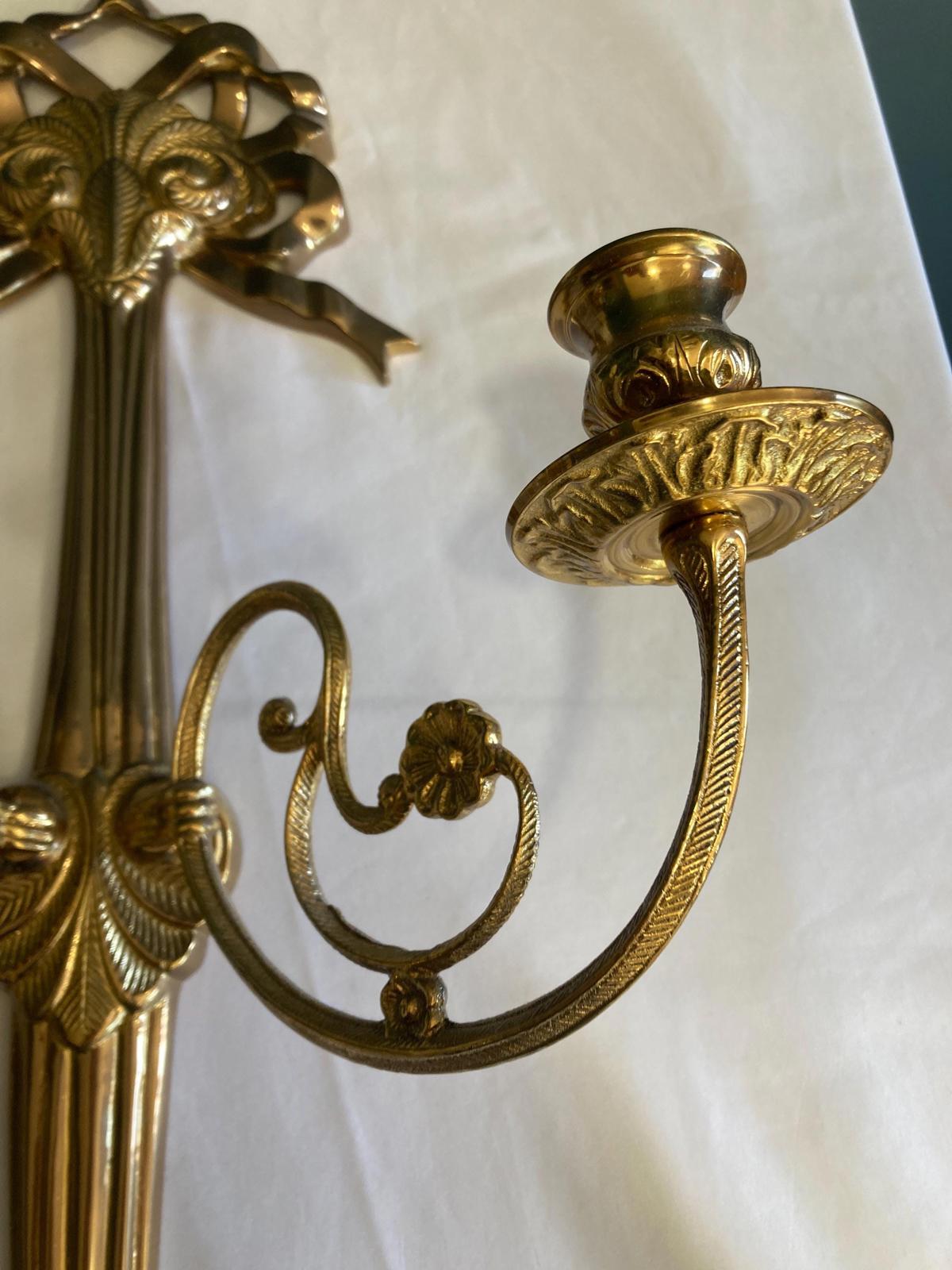 Midcentury Solid Brass Wall Candle Sconces