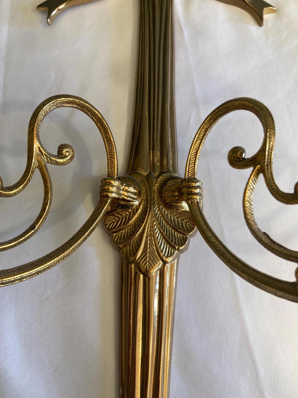 Midcentury Solid Brass Wall Candle Sconces