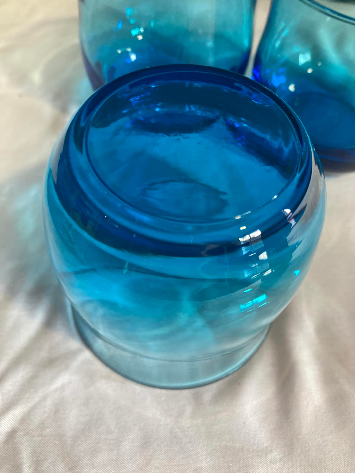 Midcentury Turquoise Blue Juice Glasses, Set of 3