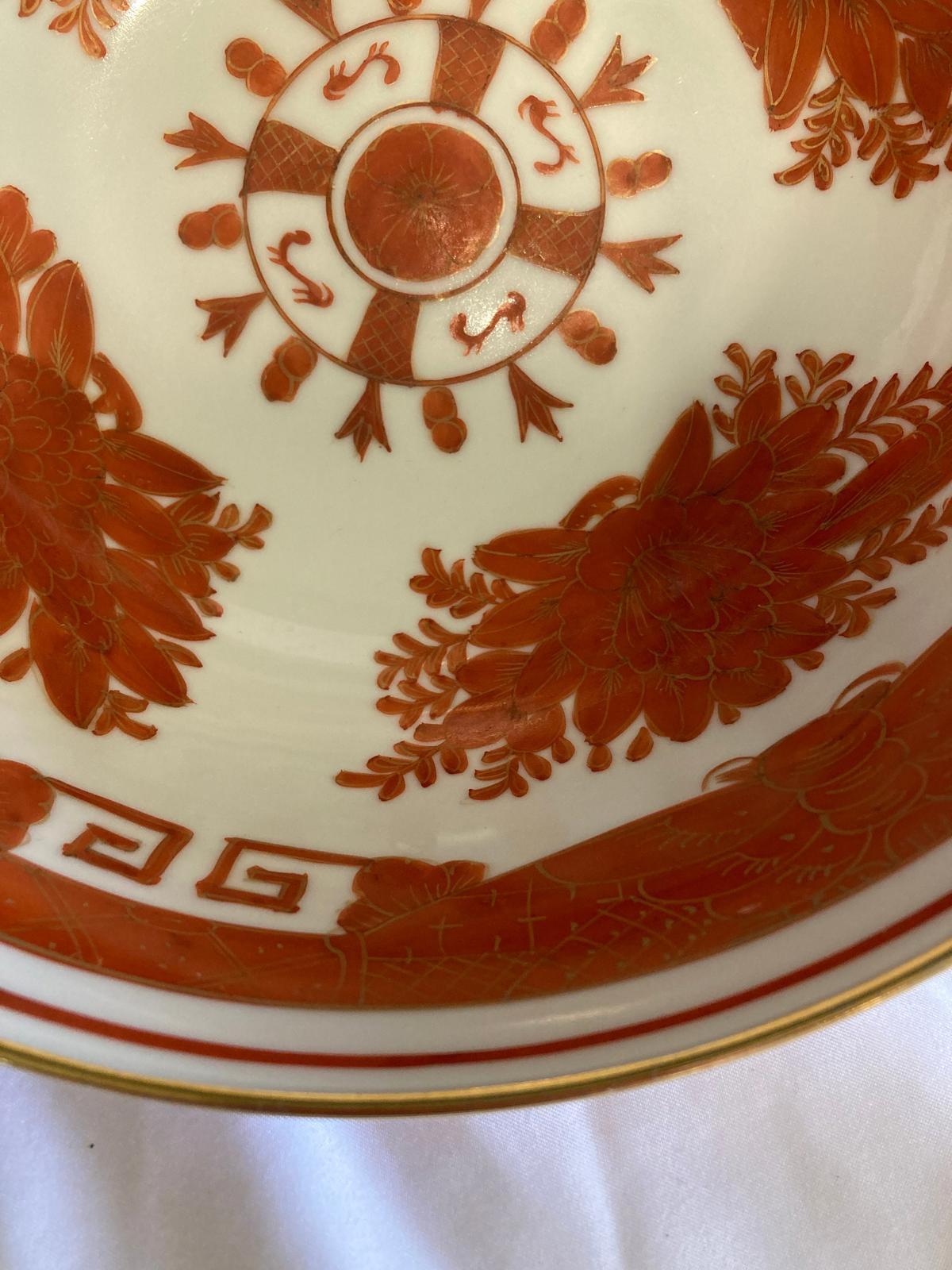 Vintage Orange & White Bowl with Gold Rim – Floral & Dragon Motif