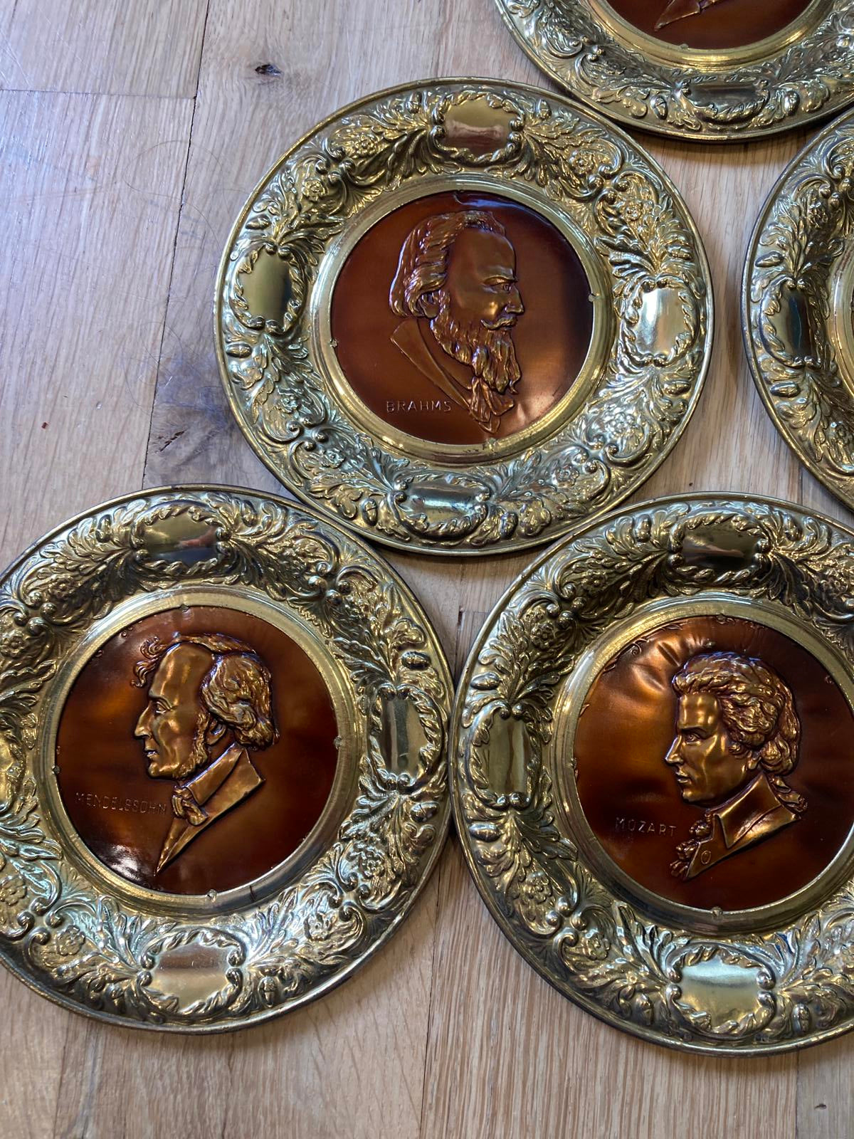 Set of 10 Brass & Copper Composer Plates Made in England - Vintage Finds